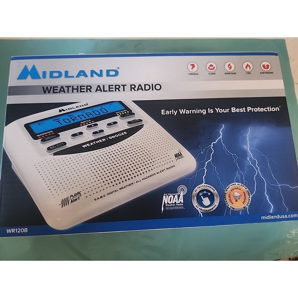 MIDLAND WR-120B EMERGENCY WEATHER ALERT RADIO ALARM CLOCK BATTERY OP‎ NO ADAPTER